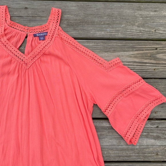 Roaman’s Coral cold shoulder blouse lightweight rayon - new  size 12W - Picture 4 of 15